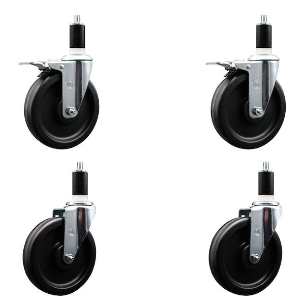 6'' Phenolic Swivel 1-3/8'' Expand Stem Caster Set 2 Total Lock Brakes, 4PK